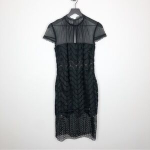 Self-Portrait Evie Black Illusion Short Sleeve Scalloped Lace Mini Dress